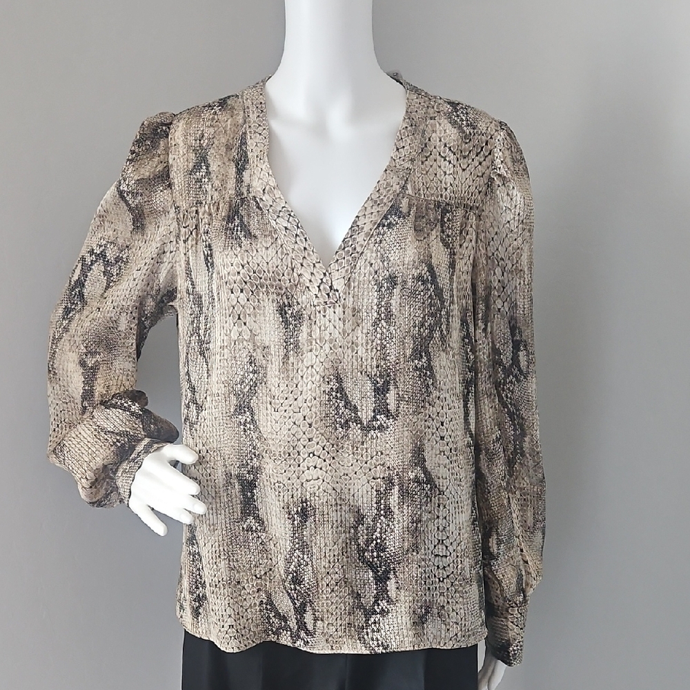 Express Cream and Brown Wrap Blouse